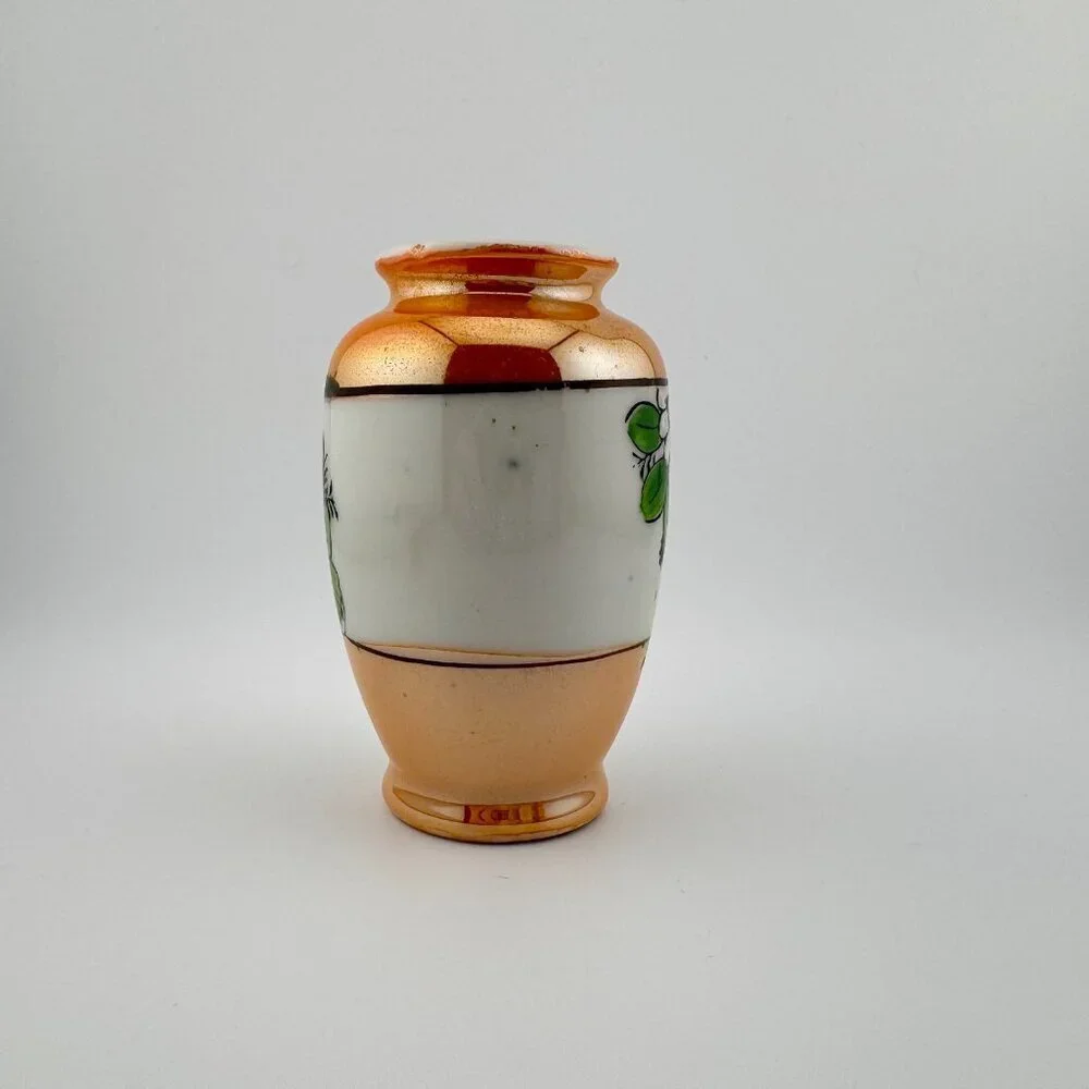 Vintage Lusterware Vase Hand Painted Made In Japan Flower Floral Design